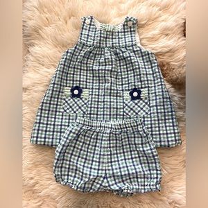 Florence Eiseman checked dress & bloomers, 2 front pockets, back bow, 18-24m